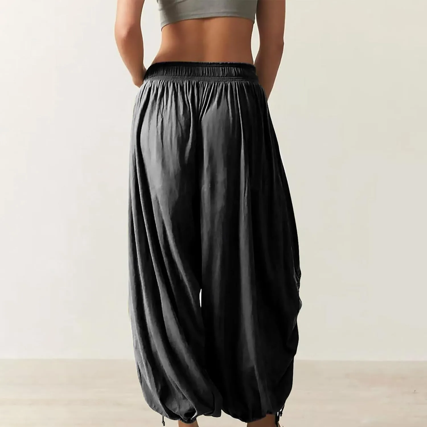 Capri Harem Pants for Women Baggy Side Drawstring Beach Pants Pleated Loose Lounge Trousers 2025 Streetwear