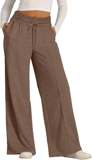 Casual Sweaterpants for Women Loose High Waist Wide Leg Pants Elastic Drawstring Straight Leg Sweatpants Lounge Pant