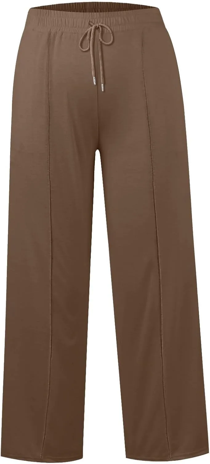 Casual Sweaterpants for Women Loose High Waist Wide Leg Pants Elastic Drawstring Straight Leg Sweatpants Lounge Pant