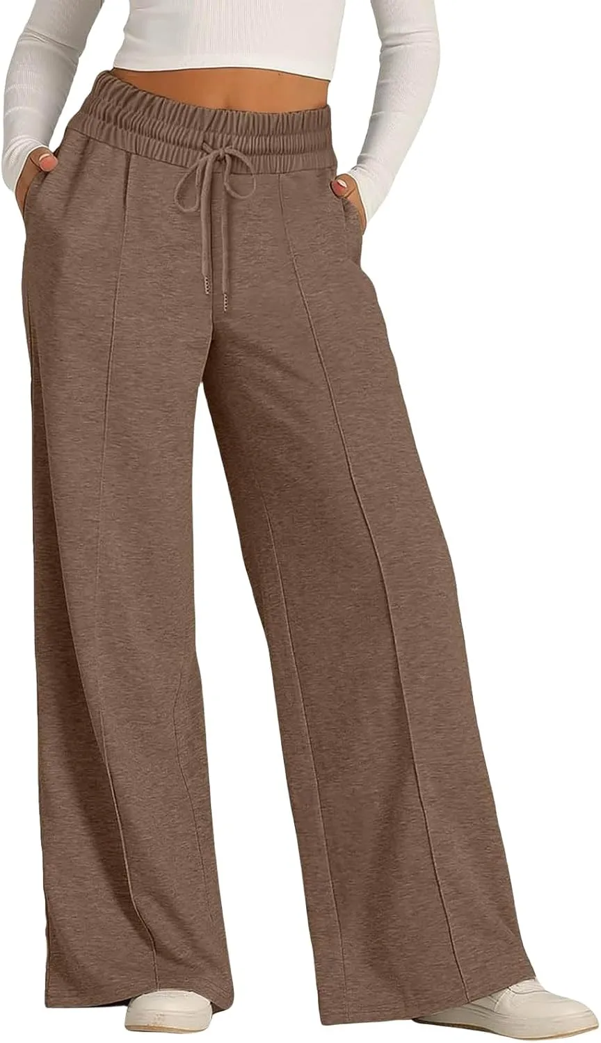 Casual Sweaterpants for Women Loose High Waist Wide Leg Pants Elastic Drawstring Straight Leg Sweatpants Lounge Pant