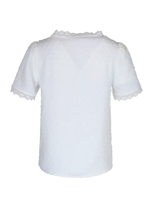 Cesca V-Neck Neckline Lace Panel Elegant Blouse
