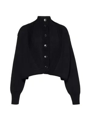 Folded-Hem Draped Wool Cardigan