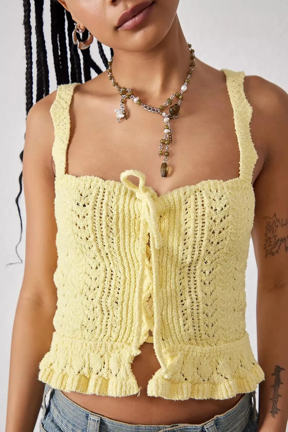 HengShunRui Women Sleeveless Knit Vest Button Down Crochet Sweater Tank Top