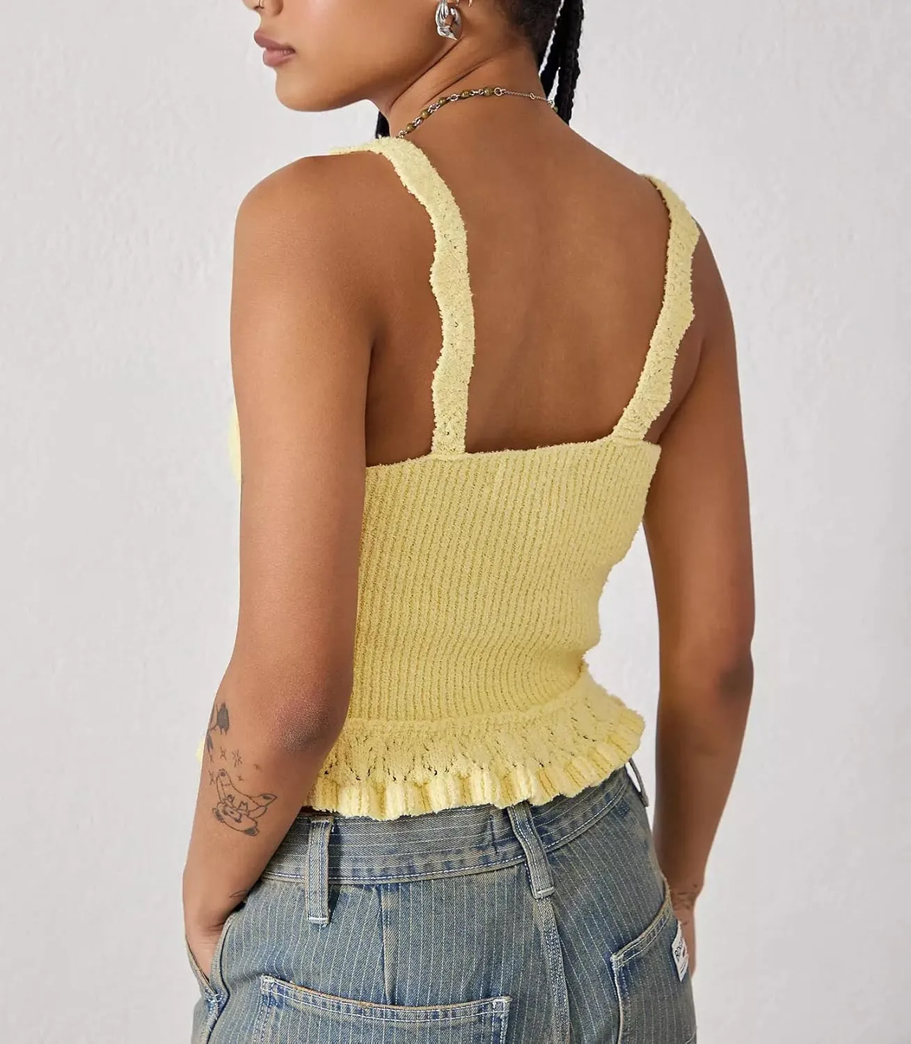 HengShunRui Women Sleeveless Knit Vest Button Down Crochet Sweater Tank Top