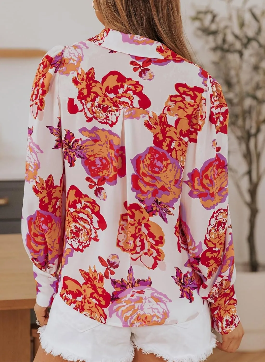 IN'VOLAND Womens Plus Size Button Down Shirts Print Long Sleeve Blouses Boho Floral Shirts Hawaiian Shirts Work Office Tops