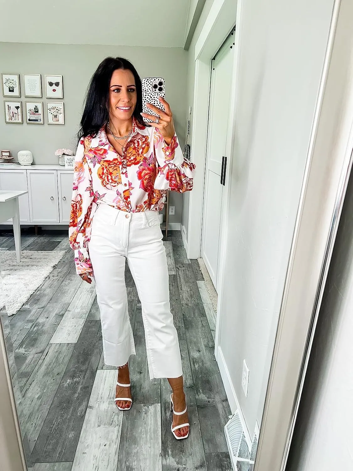IN'VOLAND Womens Plus Size Button Down Shirts Print Long Sleeve Blouses Boho Floral Shirts Hawaiian Shirts Work Office Tops