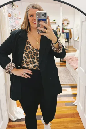 Reese Cheetah Trim Blazer Black