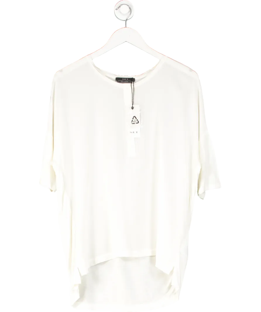 SET Cream Zoey 100% Silk Button T-shirt UK 4