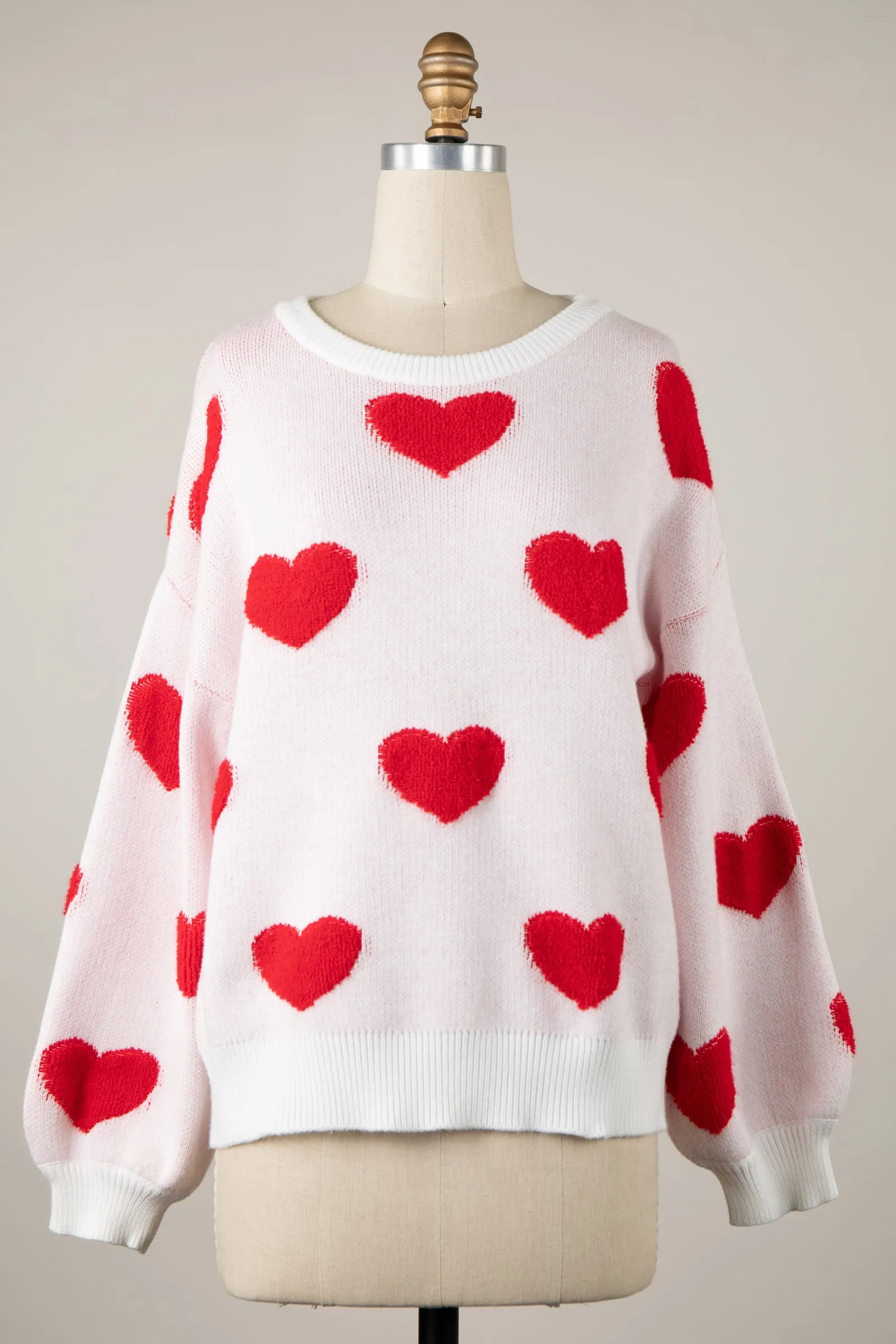 Soft Textured Heart Pattern Valentine Sweater