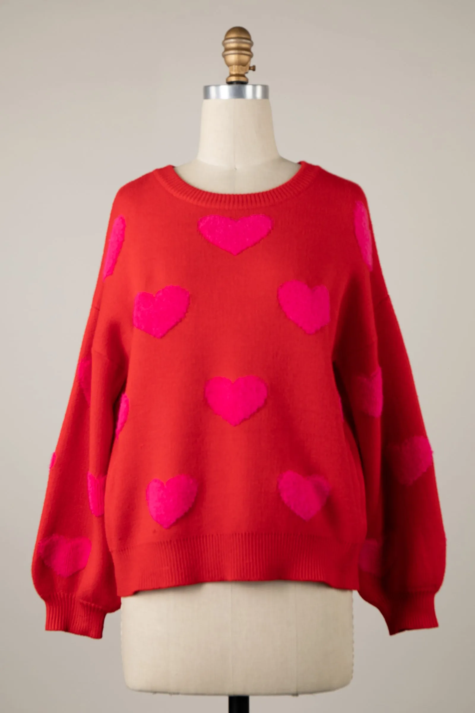 Soft Textured Heart Pattern Valentine Sweater