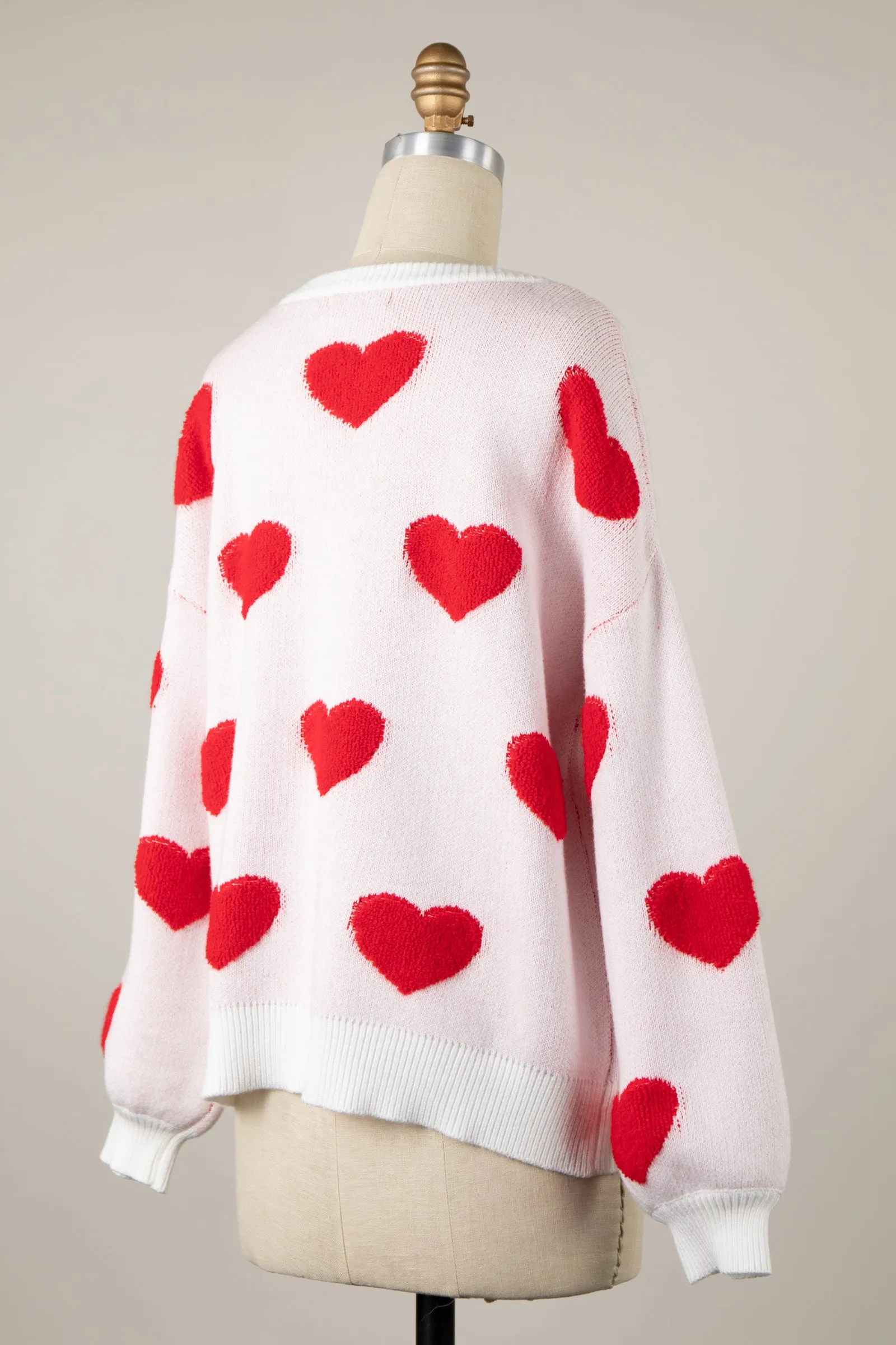 Soft Textured Heart Pattern Valentine Sweater