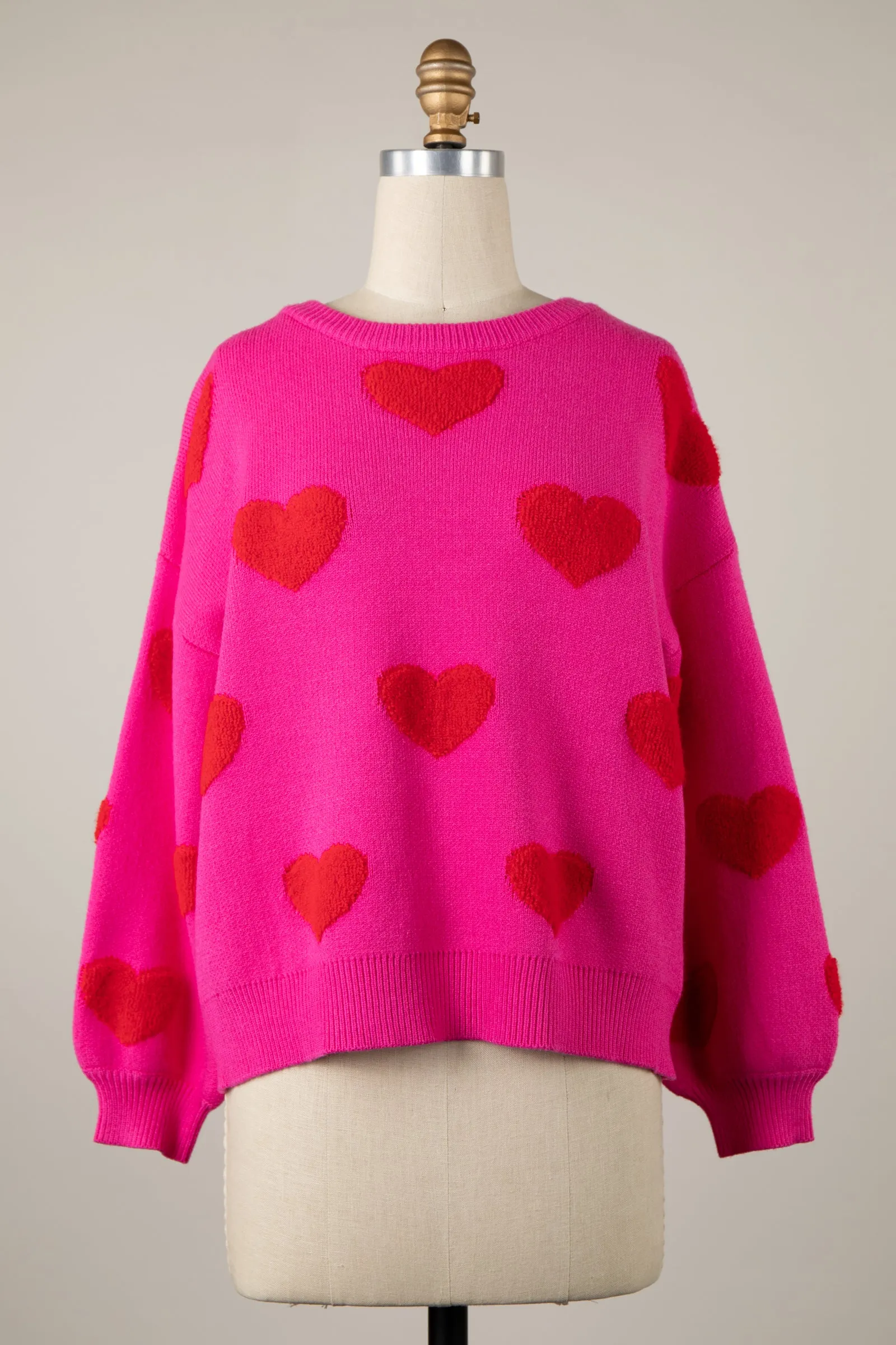 Soft Textured Heart Pattern Valentine Sweater