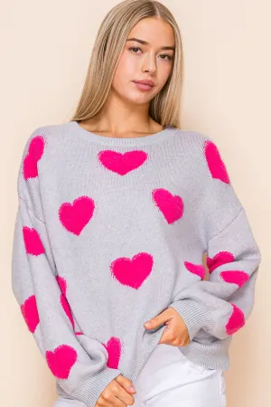 Soft Textured Heart Pattern Valentine Sweater