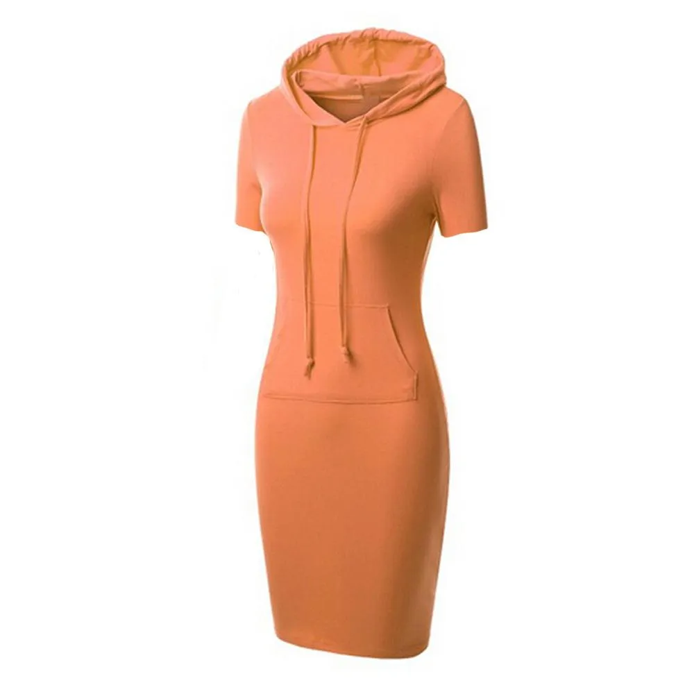 Women dressy seven quarter sleeve drawstring hoodie tunic sweatshirt