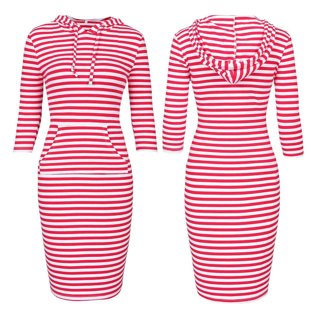 Women dressy seven quarter sleeve drawstring hoodie tunic sweatshirt