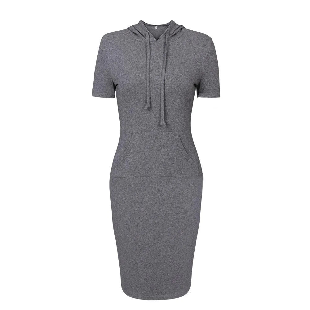 Women dressy seven quarter sleeve drawstring hoodie tunic sweatshirt