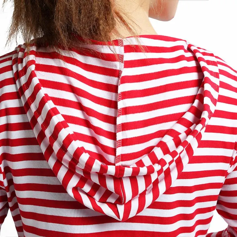 Women dressy seven quarter sleeve drawstring hoodie tunic sweatshirt