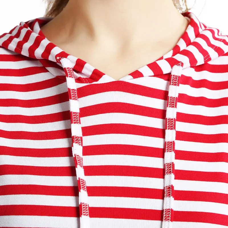 Women dressy seven quarter sleeve drawstring hoodie tunic sweatshirt