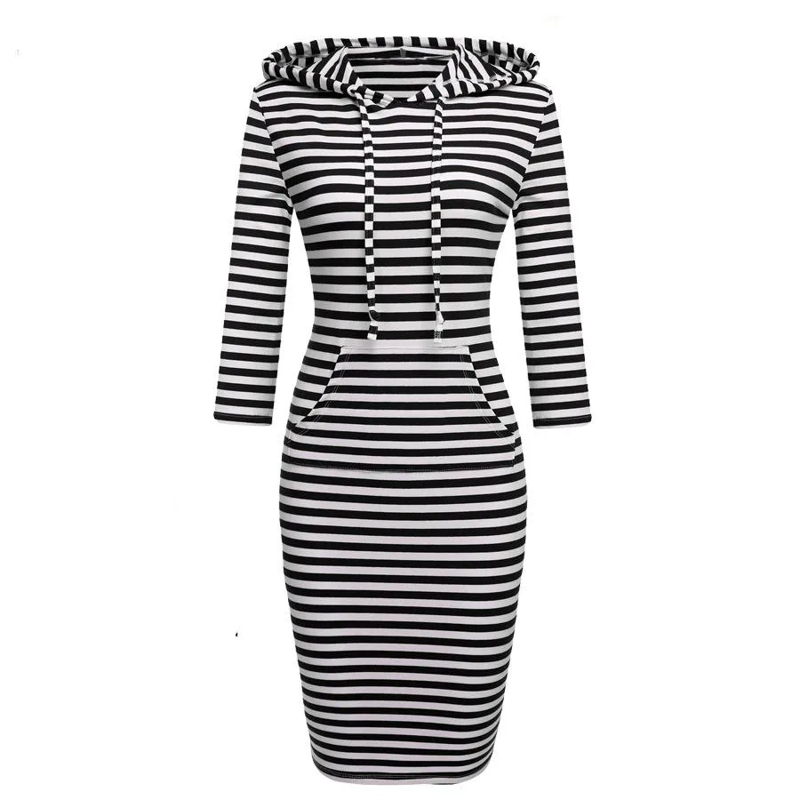 Women dressy seven quarter sleeve drawstring hoodie tunic sweatshirt