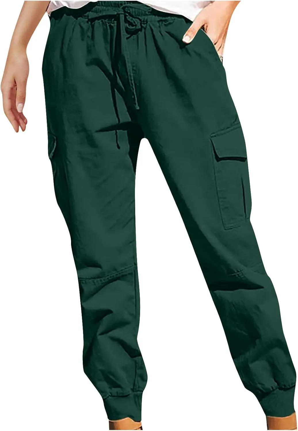 Women's Cargo Pants Tapered Leg Joggers Drawstring High Waist Pants Cotton Casual Hiking Trousers with Pockets