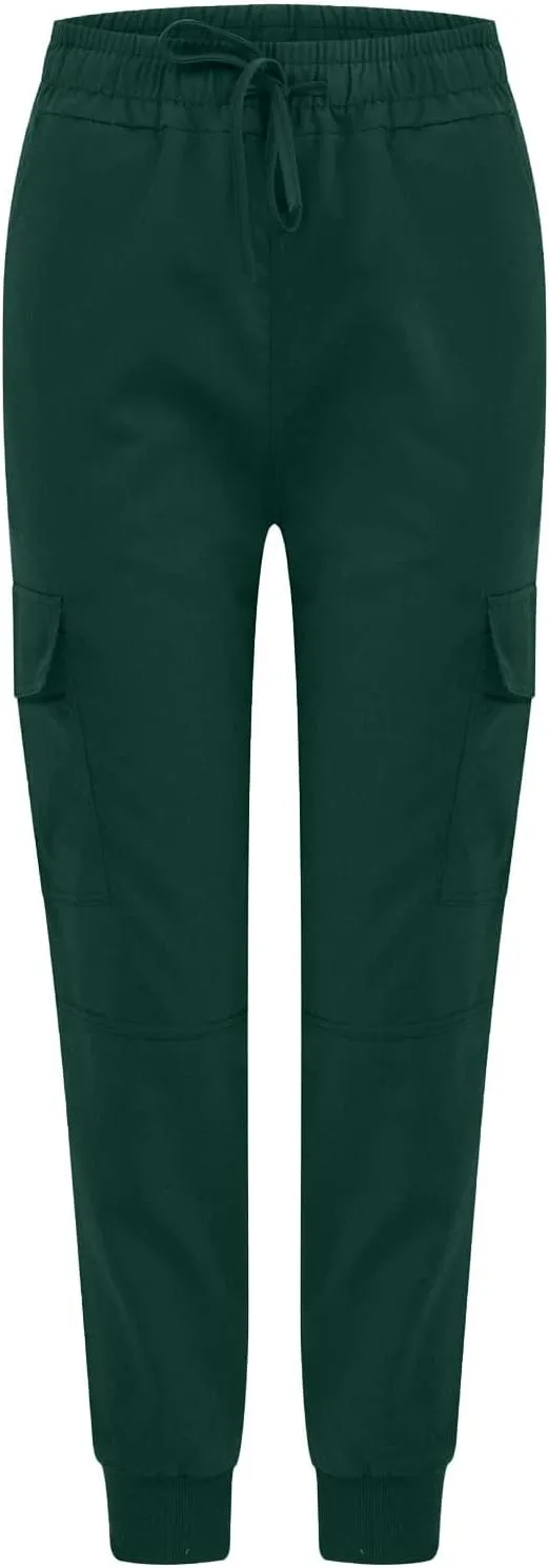 Women's Cargo Pants Tapered Leg Joggers Drawstring High Waist Pants Cotton Casual Hiking Trousers with Pockets