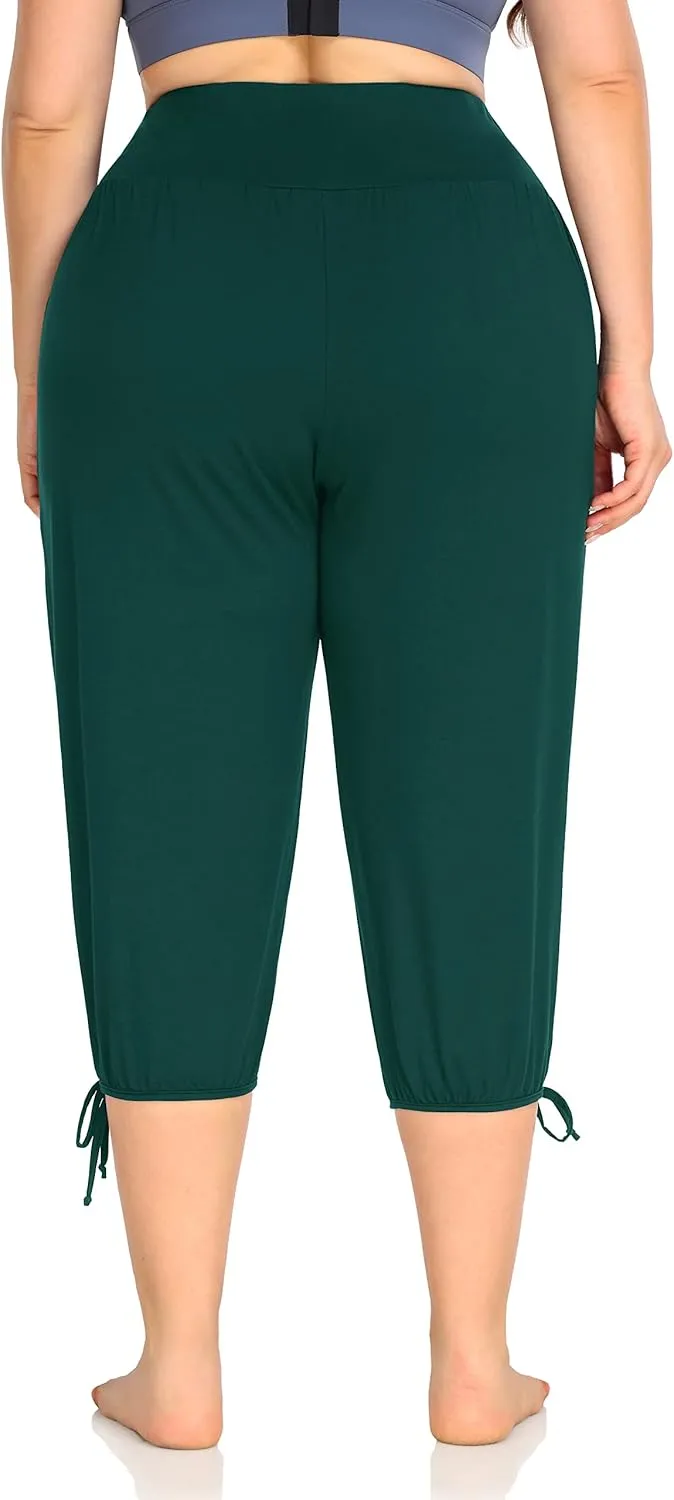ZERDOCEAN Women's Plus Size Yoga Capri Pants Lounge Indoor Casual Comfy Relaxed Joggers with Pockets
