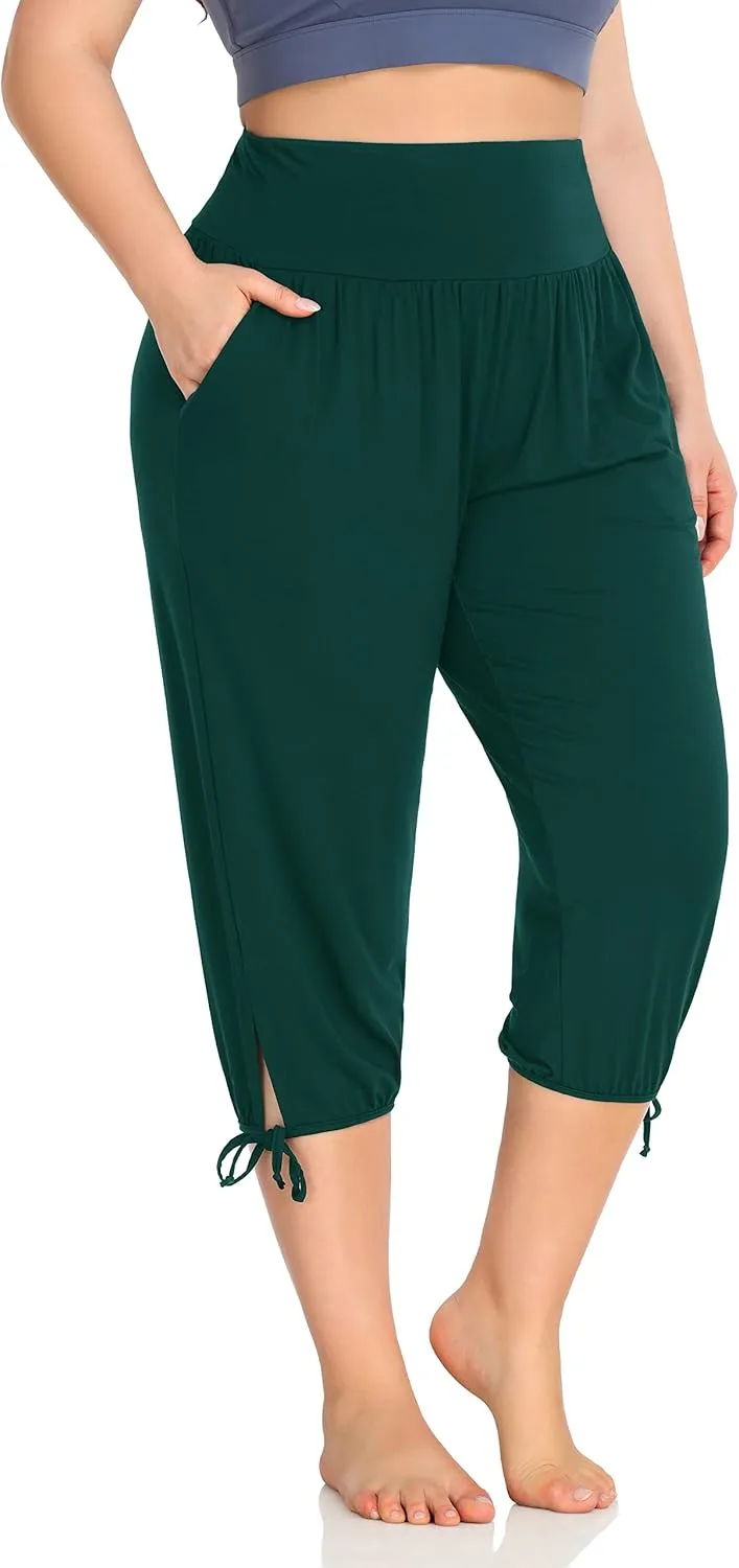 ZERDOCEAN Women's Plus Size Yoga Capri Pants Lounge Indoor Casual Comfy Relaxed Joggers with Pockets