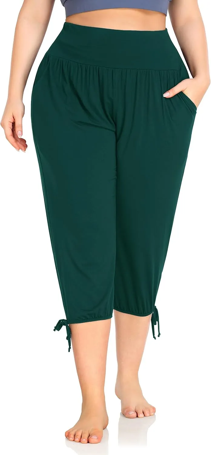 ZERDOCEAN Women's Plus Size Yoga Capri Pants Lounge Indoor Casual Comfy Relaxed Joggers with Pockets