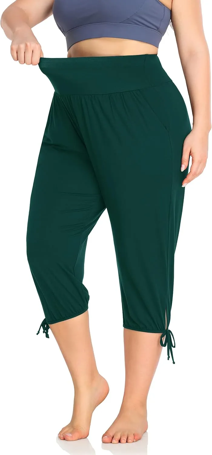ZERDOCEAN Women's Plus Size Yoga Capri Pants Lounge Indoor Casual Comfy Relaxed Joggers with Pockets