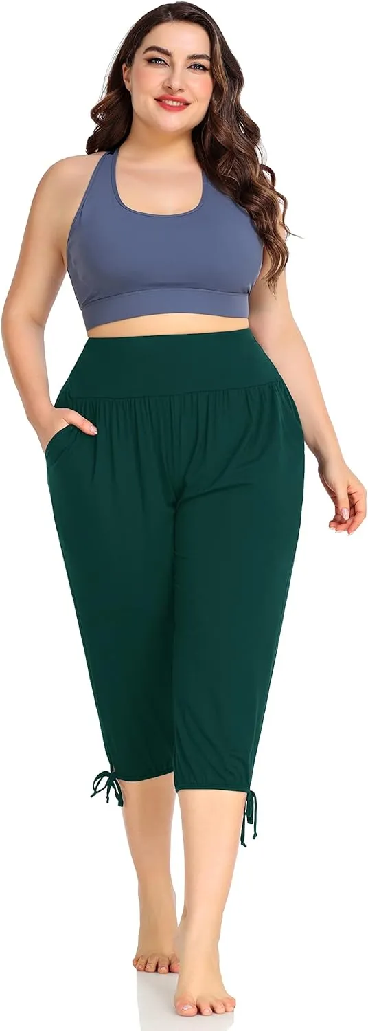 ZERDOCEAN Women's Plus Size Yoga Capri Pants Lounge Indoor Casual Comfy Relaxed Joggers with Pockets