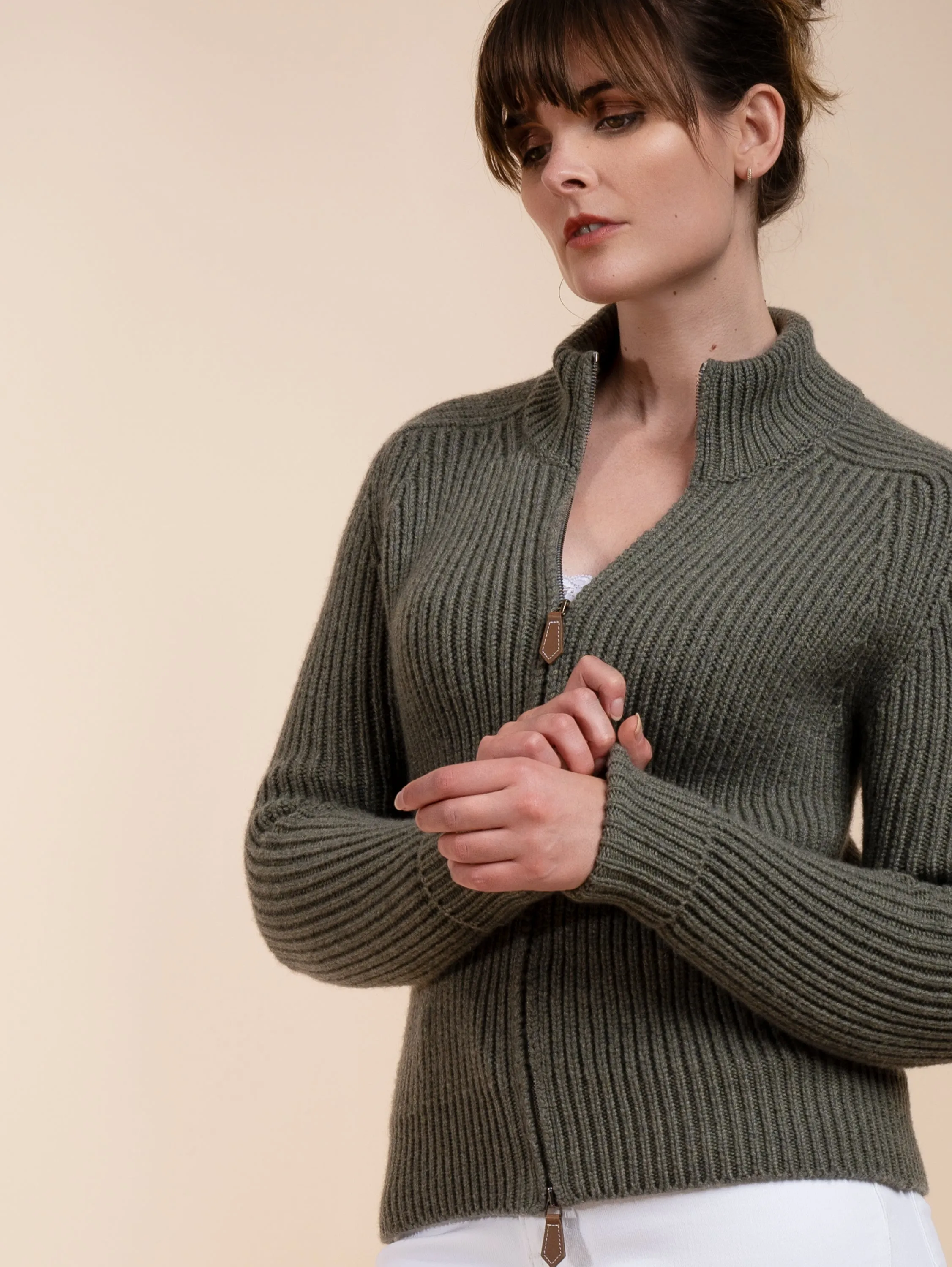 ZIPPED CARDIGAN<br>MOSS